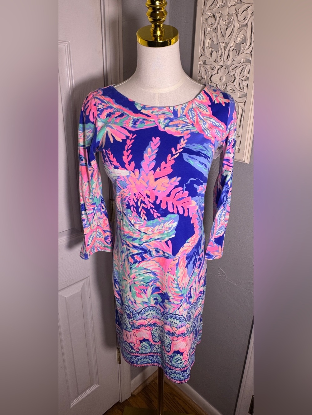 Lilly Pulitzer Bay Dress Multi Sunset Safari Print XS Cotton Dress Vacation - Picture 3 of 17